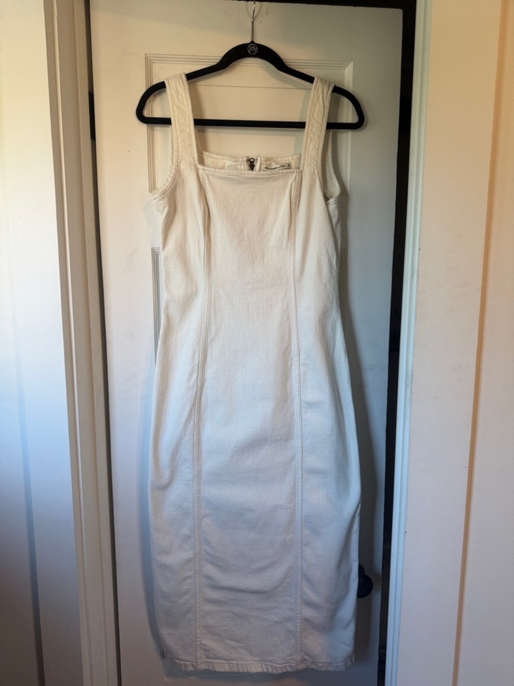 Abercrombie & Fitch Ivory Jean Square-Neck Midi Dress